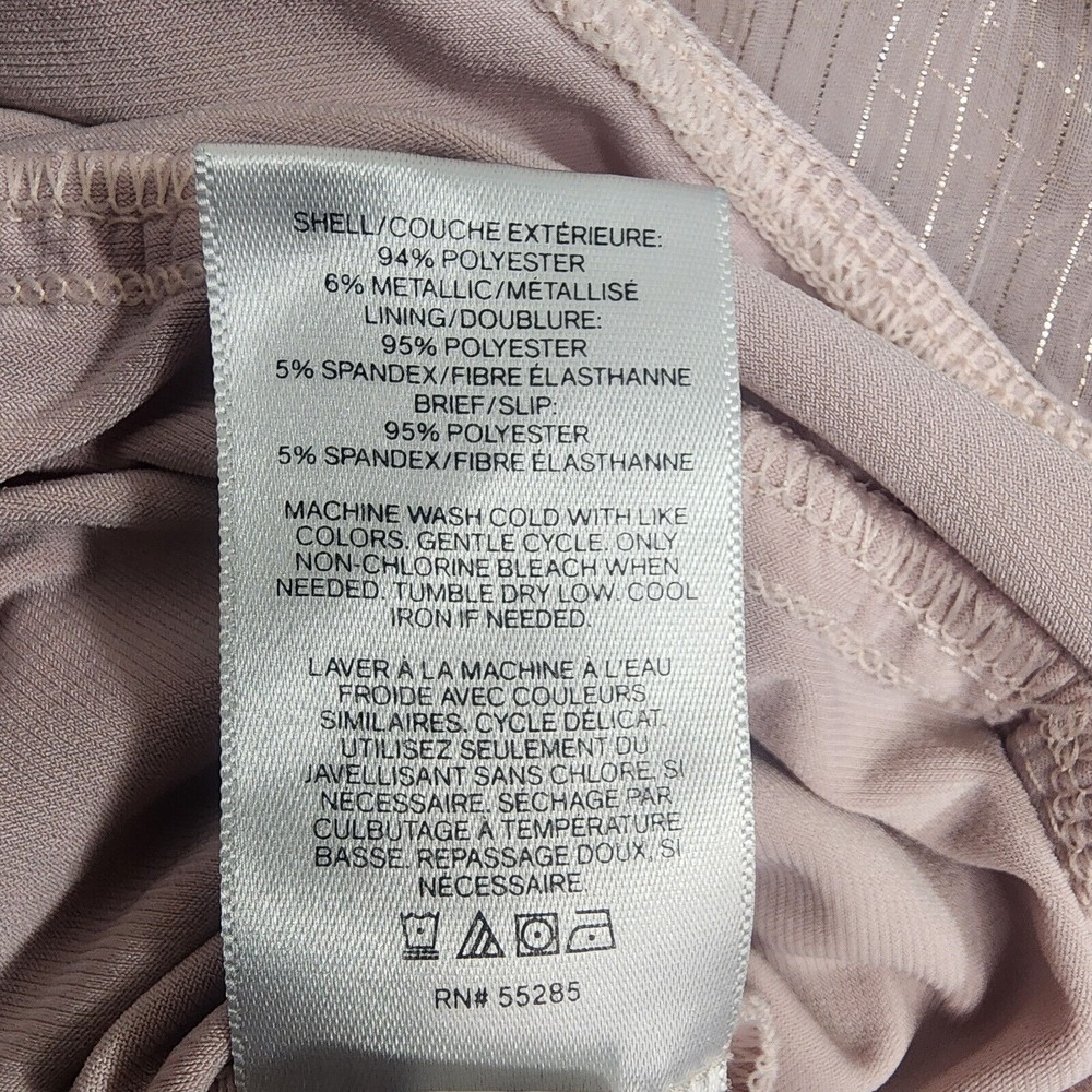 Express Bodysuit Pale Pink Metallic Stripe‎ Sheer Balloon Sleeve Womens Medium - Picture 6 of 8